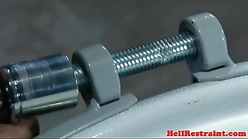 Restrained slut caned on hands and feet