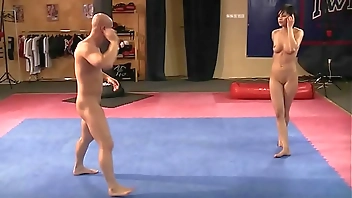 Abbie Cat vs. Miki - nude erotic mixed wrestling w blowjob, ruined orgasm