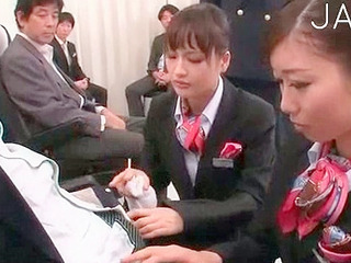 Japanese stewardesses sucking XXX Nippon boners