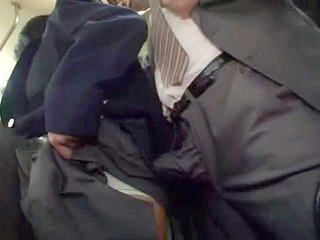 Nipponese schoolgirl's naughty bus grab on businessman's dick